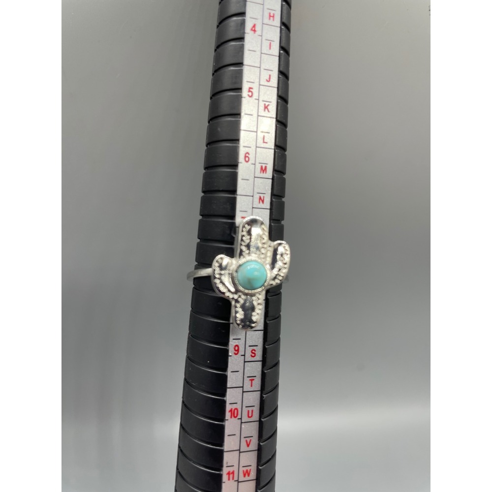 VTG Southwestern Silver Tone FAUX Turquoise Cactus Saguaro Statement Ring Sz 8.5